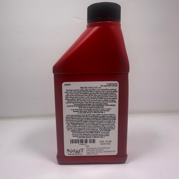 Spirit Halloween Bottle of‎ Blood Fake Blood Special Effects Costume Makeup 16oz - Picture 2 of 3